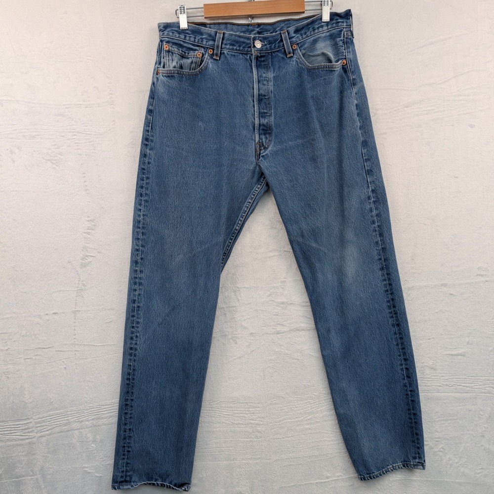 VTG Levi's 501 Red Tab Button Fly Jeans USA Made Men's 38x34" Blue Straight Y2K